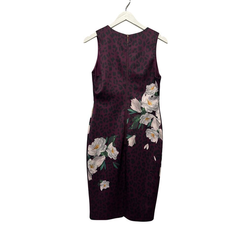 Ted Baker Purple Work V Neck Floral Size 3 8 US Knee Length Animal Office Dress - Picture 4 of 15